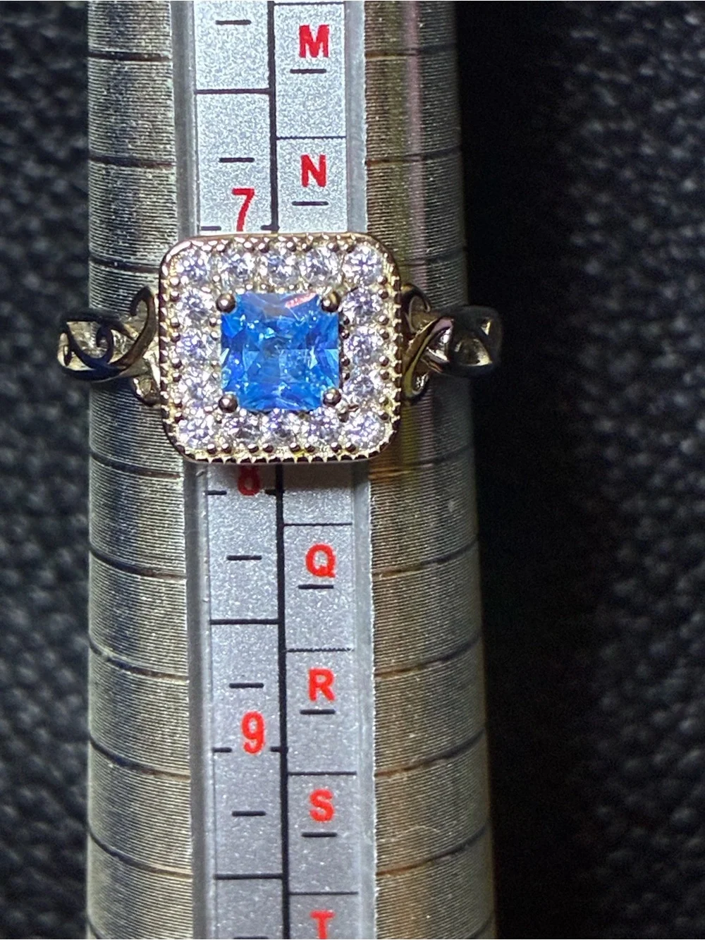 Sterling Silver Cryo Crush Blue Square Halo Ring with Filigree Shoulders